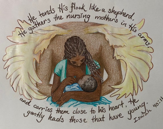 Custom Art Print, Custom Skin Tone, Painting, Nursing Mother, Bible Imagery, Title: He Held Me as I Held You