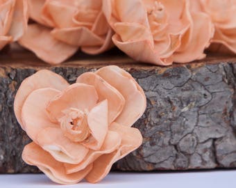 Coral Sola Magnolia Flowers- SET OF 10 , Coral Sola Flowers, Wood Sola Flowers, Magnolia Sola, Balsa Wood Flowers, Peach Craft Flowers