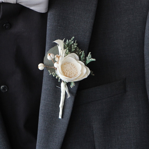 Camellia + Tallow Berry Keepsake Pin On Boutonniere, Customizable