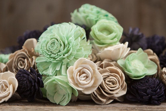 Mint and Navy Sola Flower Mix - Available as a Set of 45 and Set of 100 sola flowers