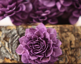 Purple Dahlia Sola Flowers - Set of 10, Folded Sola FLowers, Sola Flowers, Wood Sola Flowers, Balsa Wood Flowers, Craft Flowers