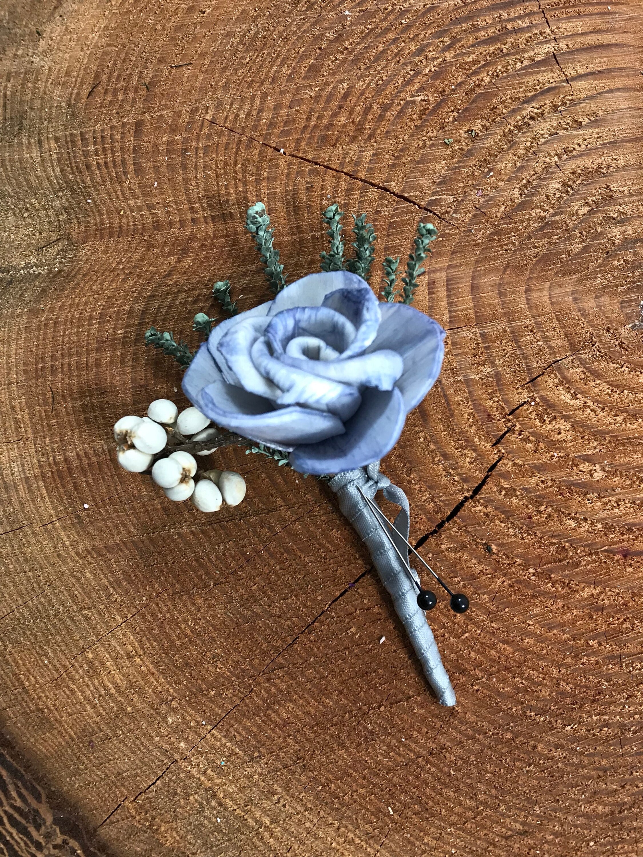 Steele Blue Boutonnière, Wedding Boutonnière , Pin On Boutonniere