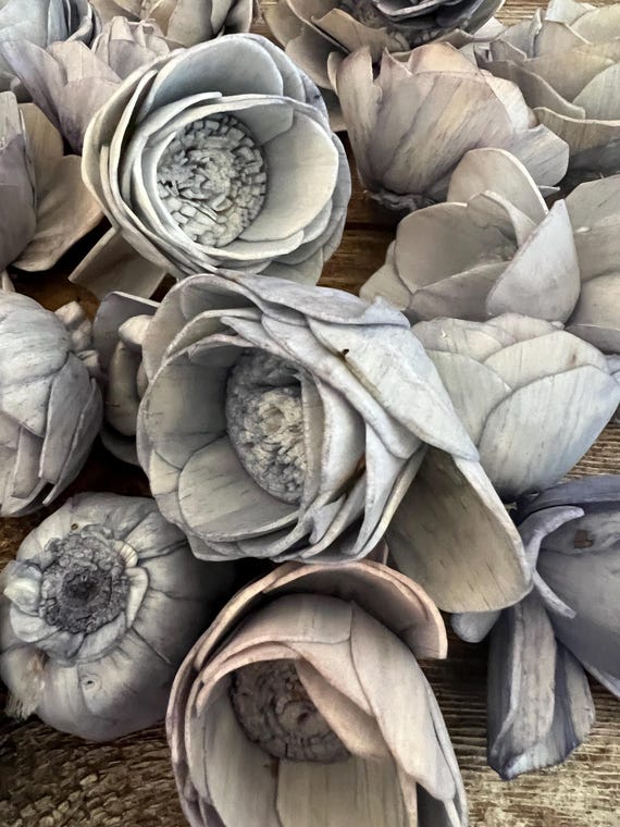 Steel Blue/Grey Camellia Sola Flowers - SET OF 30