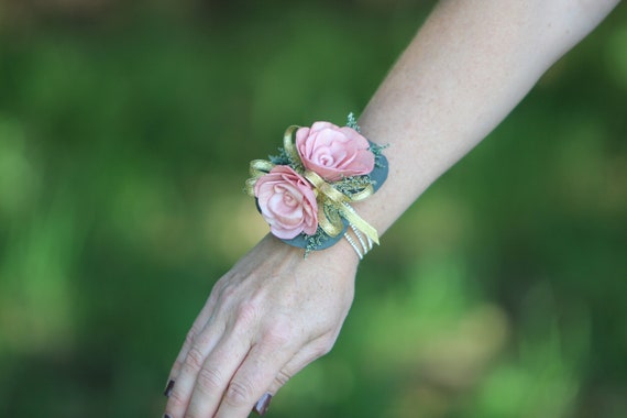 Mauve Pink Maria Rose Gold Rhinestone Cuff