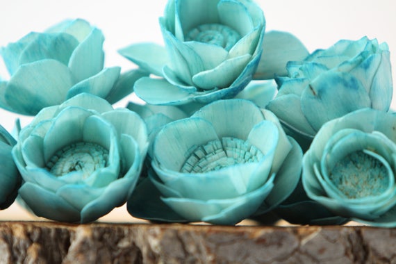 Teal Camellia Sola Flowers- SET OF 10 , Teal Sola Flowers,  Wood Sola Flowers, Camelia Sola, Wedding DIY, Teal Crafting Flowers