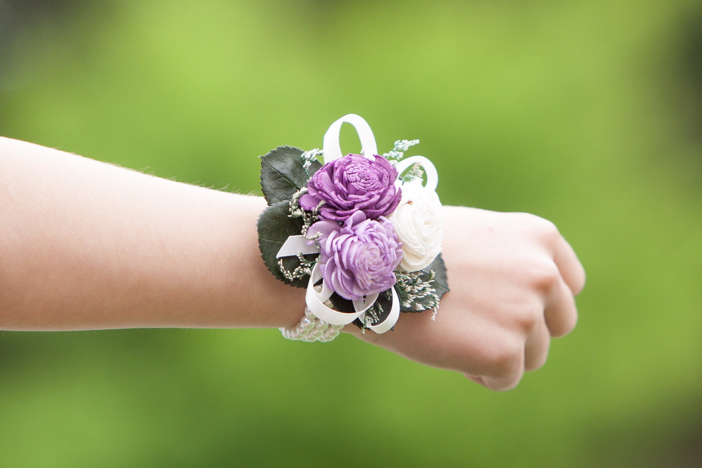 Girls Purple Sola Flower Wristlet Corsage