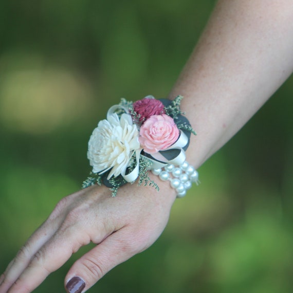 Woman's Pink + Burgundy Keepsake Wristlet Corsage - Customizable