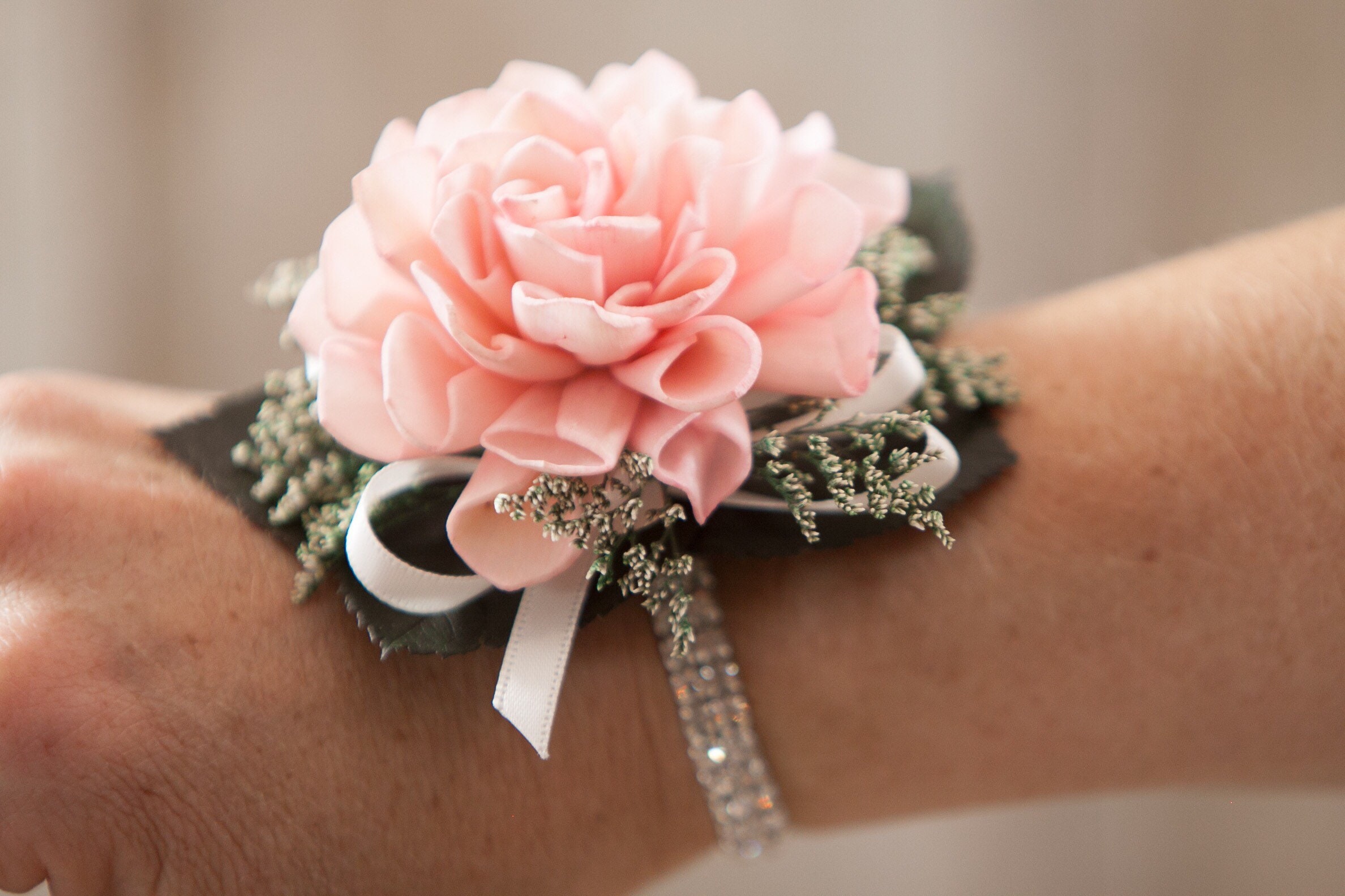Woman's Rhinestone Dahlia Wristlet Corsage