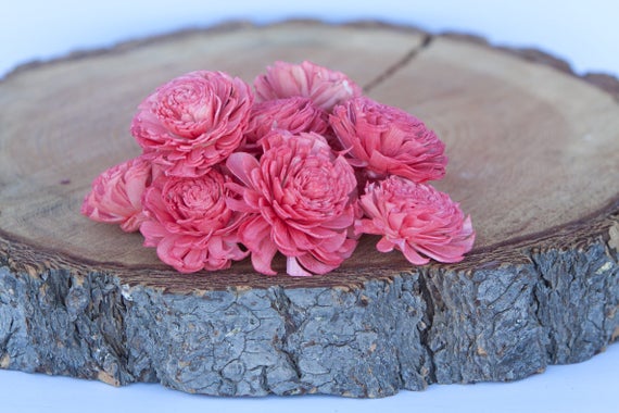Watermelon Chorki Sola Flowers - SET OF 10 , Pinkish Coral Chorki, Sola, Chorki Sola, Balsa Wood Flowers, Wedding DIY, Craft Flower