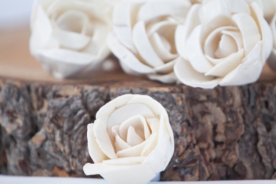 Folded Rose Sola Flowers - SET OF 10 , Sola Flowers, Wood Sola Flowers, Balsa Wood Flowers