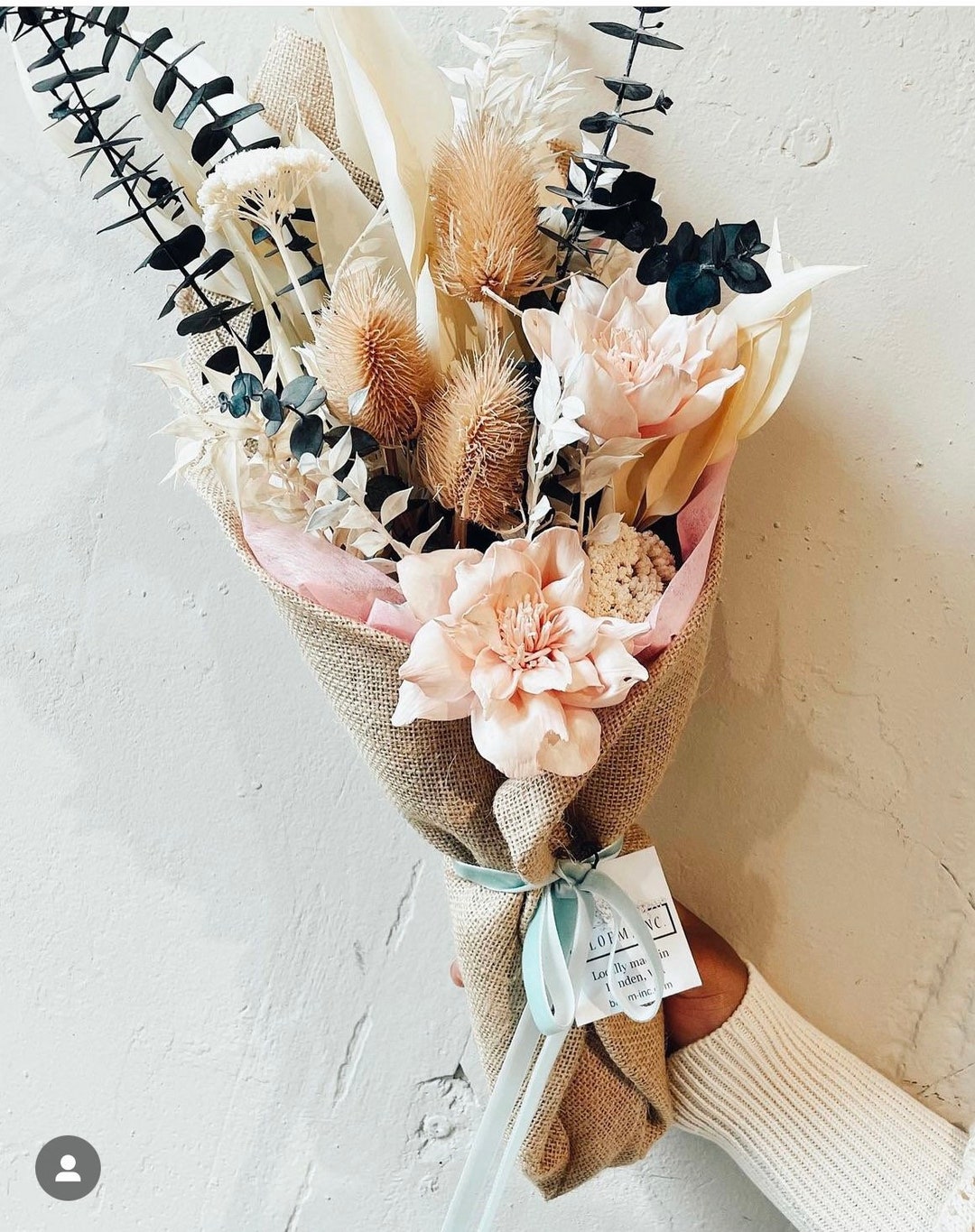 Pink and Blue Dried Flower Bouquet Dried Flower Vase Arrangement