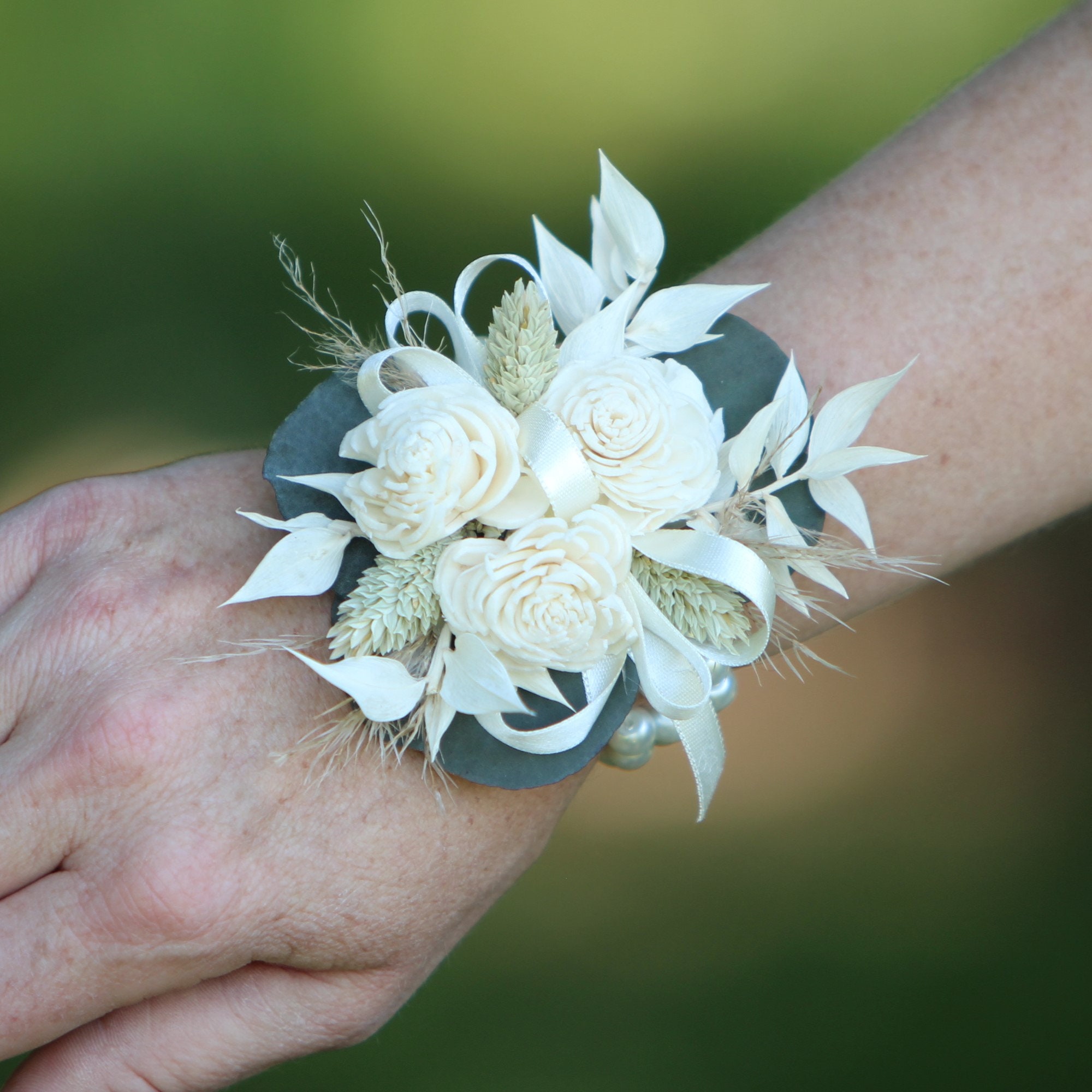 Maisie Pink Boho Dried Flower Wedding Wrist Corsage