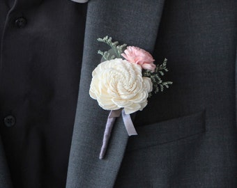 Traditional Keepsake Ivory and Lavender Pin On Boutonniere - Customizable