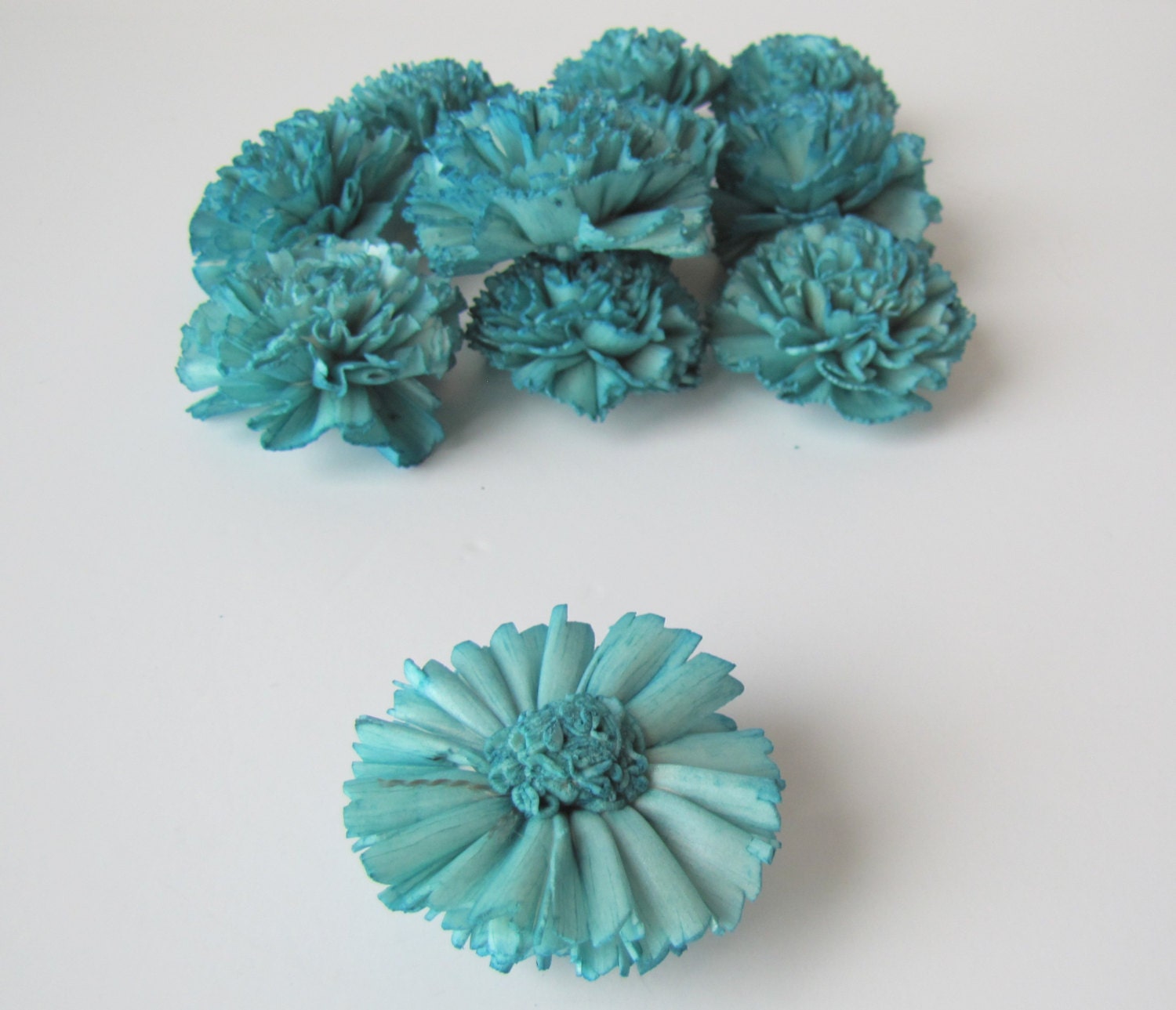 Teal Carnation Sola Flowers SET OF 10 , Sola Flowers, Teal Wood Sola