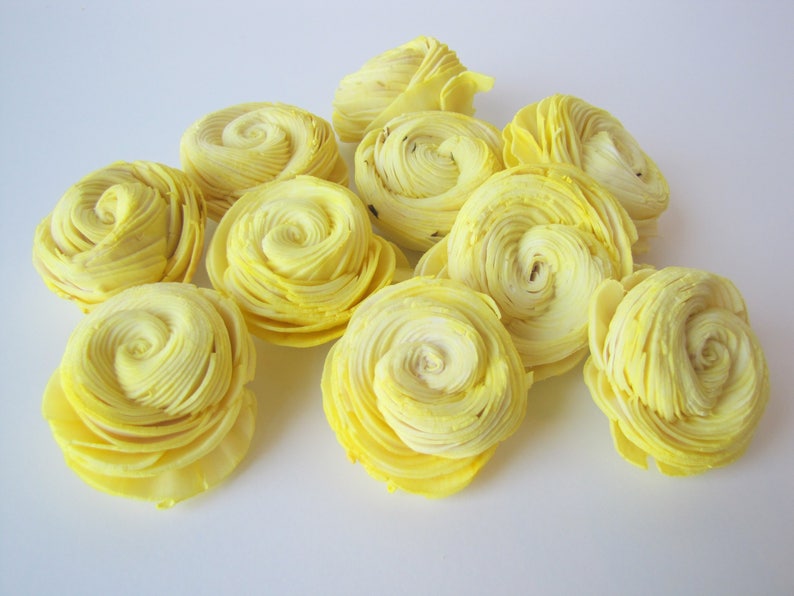Wedding DIY SET OF 10 Lemon Yellow Sola Flowers Lemon Yellow Sola Shell Flowers Balsa Wood Flowers Wood Sola Flowers Craft Flowers