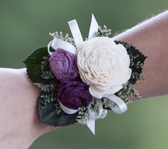 Woman's Purple and Ivory Beaded Wristlet Corsage