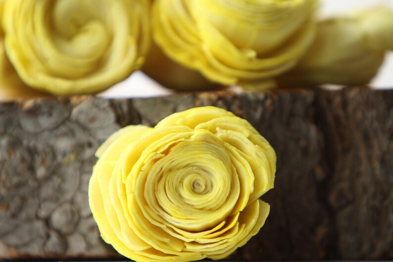 Wedding DIY SET OF 10 Lemon Yellow Sola Flowers Lemon Yellow Sola Shell Flowers Balsa Wood Flowers Wood Sola Flowers Craft Flowers