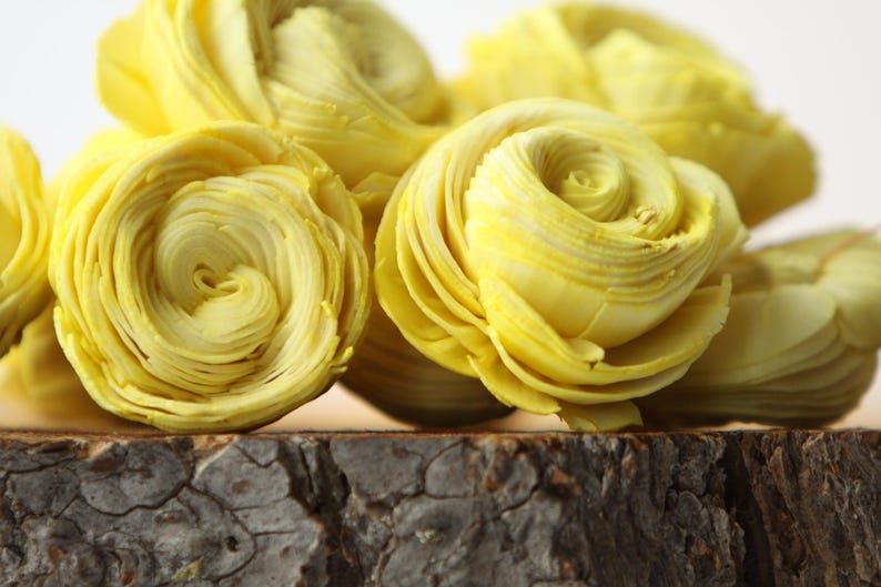 Wedding DIY SET OF 10 Lemon Yellow Sola Flowers Lemon Yellow Sola Shell Flowers Balsa Wood Flowers Wood Sola Flowers Craft Flowers