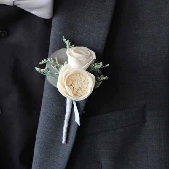 Camellia and Mini Rose Keepsake Pin On Boutonniere, Customizable