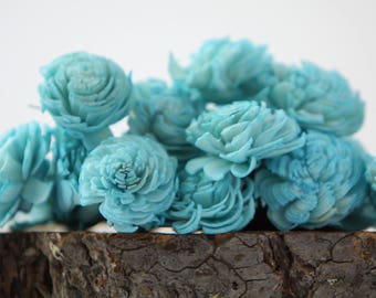 Turquoise Mini Chorki Flowers - Set of 15 , Aquamarine mini chorki sola flowers, sola flowers, balsa wood sola flowers, sky blue sola flower