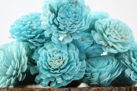 Turquoise Chorki Sola Flowers - SET OF 10 , Auquamarine Chorki, Sola, Light Blue Chorki Sola, Balsa Wood Flowers, Wedding DIY, Craft Flower