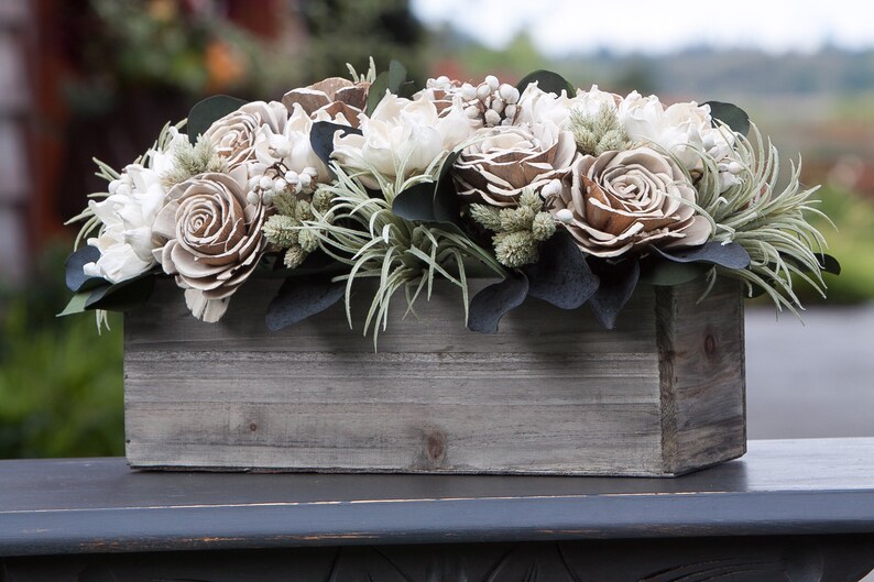 Neutral Rectangular Sola Flower Arrangement with Faux Succulents 