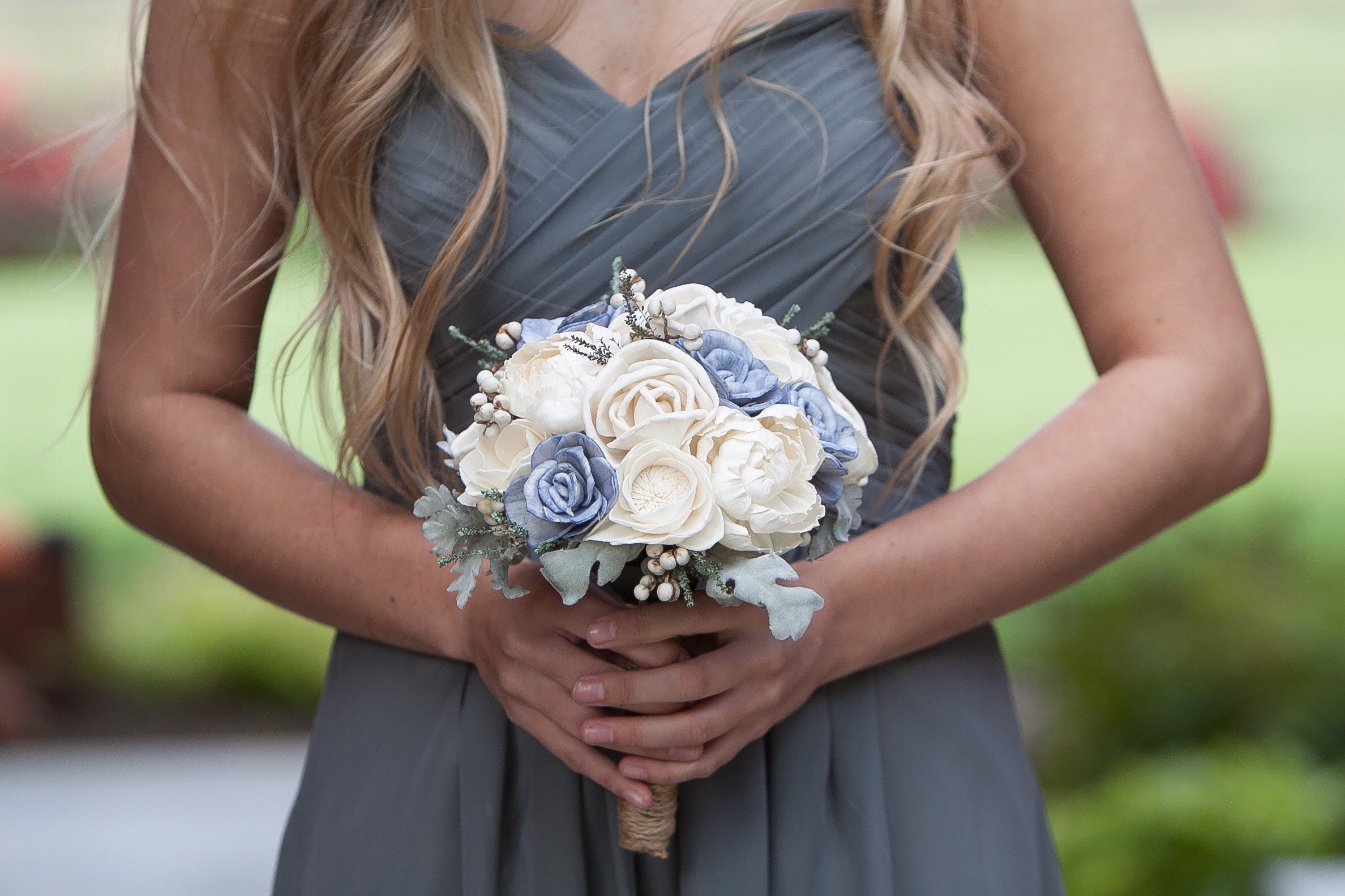 blue bridesmaid bouquets