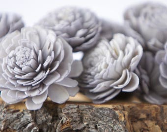 Grey Belly Sola Flowers - SET OF 10 , Sola Flowers, Wood Sola Flowers, Belly Sola, Balsa Wood Flowers, Gray Sola Flowers, DIY Flower Crafts