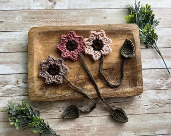 Handmade crocheted flower bookmarks. Set of 3.
