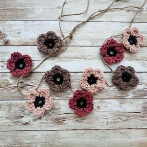 Flower garland, handmade crocheted flower garland, muted pink flower garland