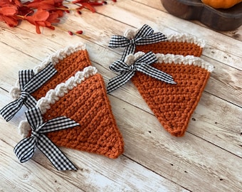 Pumpkin pie crocheted coffee coasters