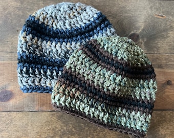 Adult men's crocheted beanie.