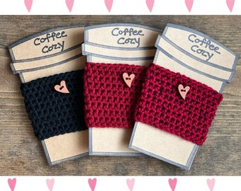 Set of 3 Valentine’s coffee cozies.  Handmade, crocheted coffee cozy.