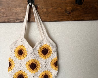 Handmade sunflower crocheted handbag