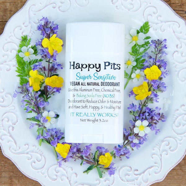 No Baking Soda!  All Natural Deodorant, Happy Pits SUPER SENSITIVE Vegan!