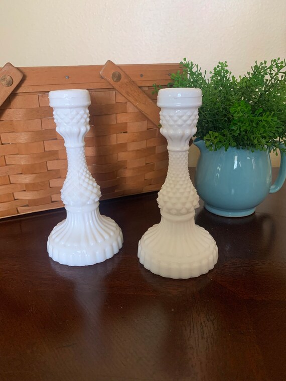 Vintage Milk Glass Candlesticks Etsy