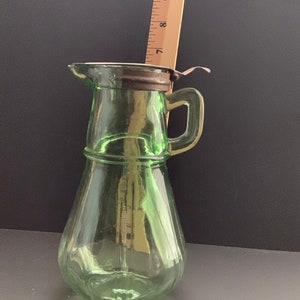 Vintage Small Uranium Green Depression Glass Maple Syrup Pitcher With Metal  Spring Lid, Fluted Pattern 