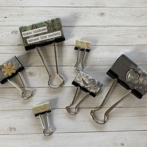 Embellished Binder Clips - Junk Journal Accessory - Binder Clip - Journal Clip - Planner Clip - Assorted size binder clips (14)