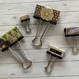 Embellished Binder Clips - Junk Journal Accessory - Binder Clip - Journal Clip - Planner Clip - Assorted size binder clips (18)