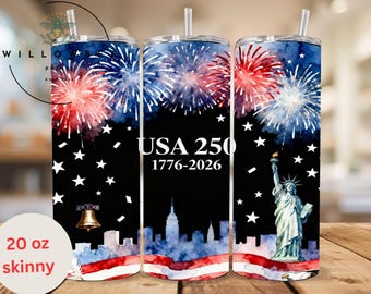 Opakowanie na kubek z okazji 250. rocznicy USA | Patriotyczny, smukły kubek o pojemności 20 uncji (PNG)