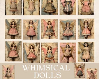 Vintage Wunderliche Engel Papierpuppen: Collage Clipart Set (PDF Download) Digital Weihnachten