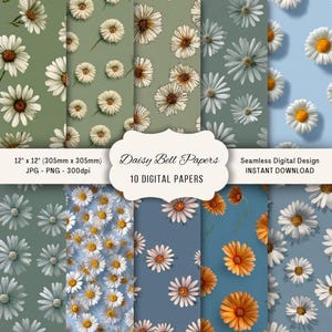 Daisy Floral Digital Paper: Seamless Spring Scrapbook Backgrounds (Digital Download)