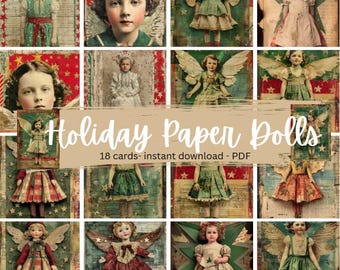 Grillige paperpop-clipart engel: shabby chic kerstephemera (digitale pdf-download)