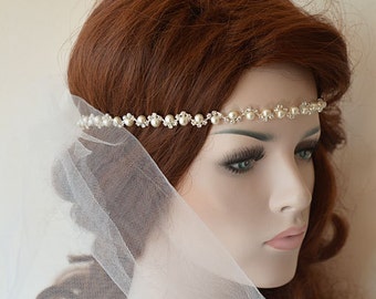 Rhinestone and Pearl Wedding hair Accessory, Simple Bridal Hair Piece