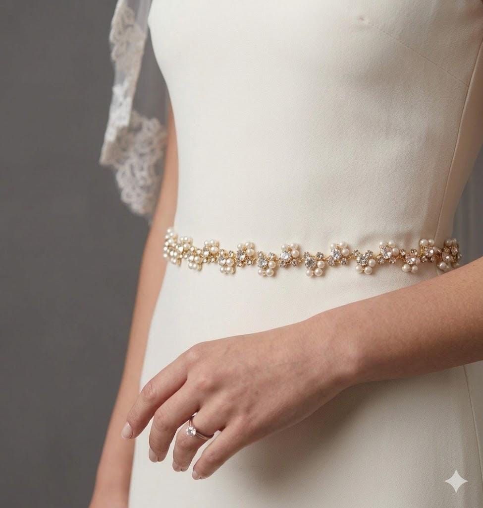 1381 Women\'s Crystal Wedding Sash Shining Pearls Bridal Belt Handmade Handmade Vintage Crystal Pearl Wedding Dress Girdle Belt  main image 2