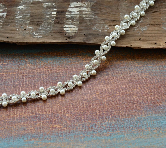 Handmade Pearl Rhinestone Bridal Belt: Vintage Wedding Dress  display picture 1