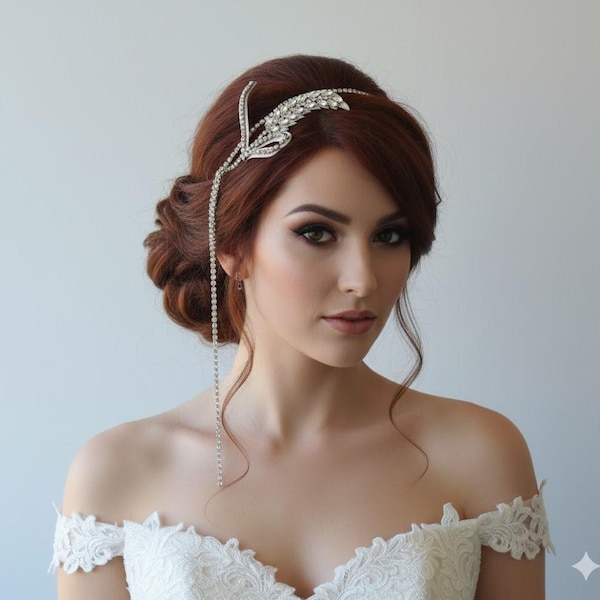 Wedding Rhinestone Hair Piece, Bridal Long Silver Crystal Headpiece,Hair Accessories