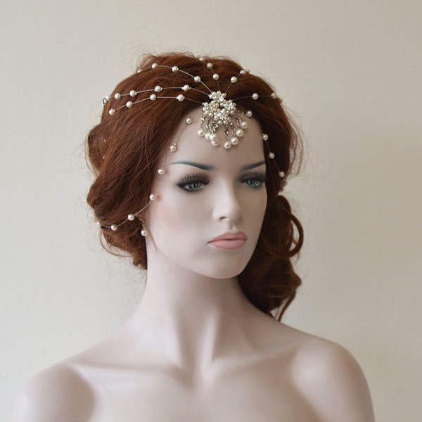 Chaîne pour cheveux avec perles, bandeau de mariée, morceau de cheveux de mariage en perles, accessoire de cheveux de mariage