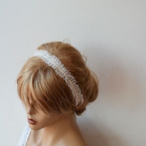 Bridesmaid Headband, Ivory Lace and Pearl Headpiece, Prom Hair Accessories, Pearl Wedding Hair Piece, Bridal Hair Vine, Halo Hair Band image 2