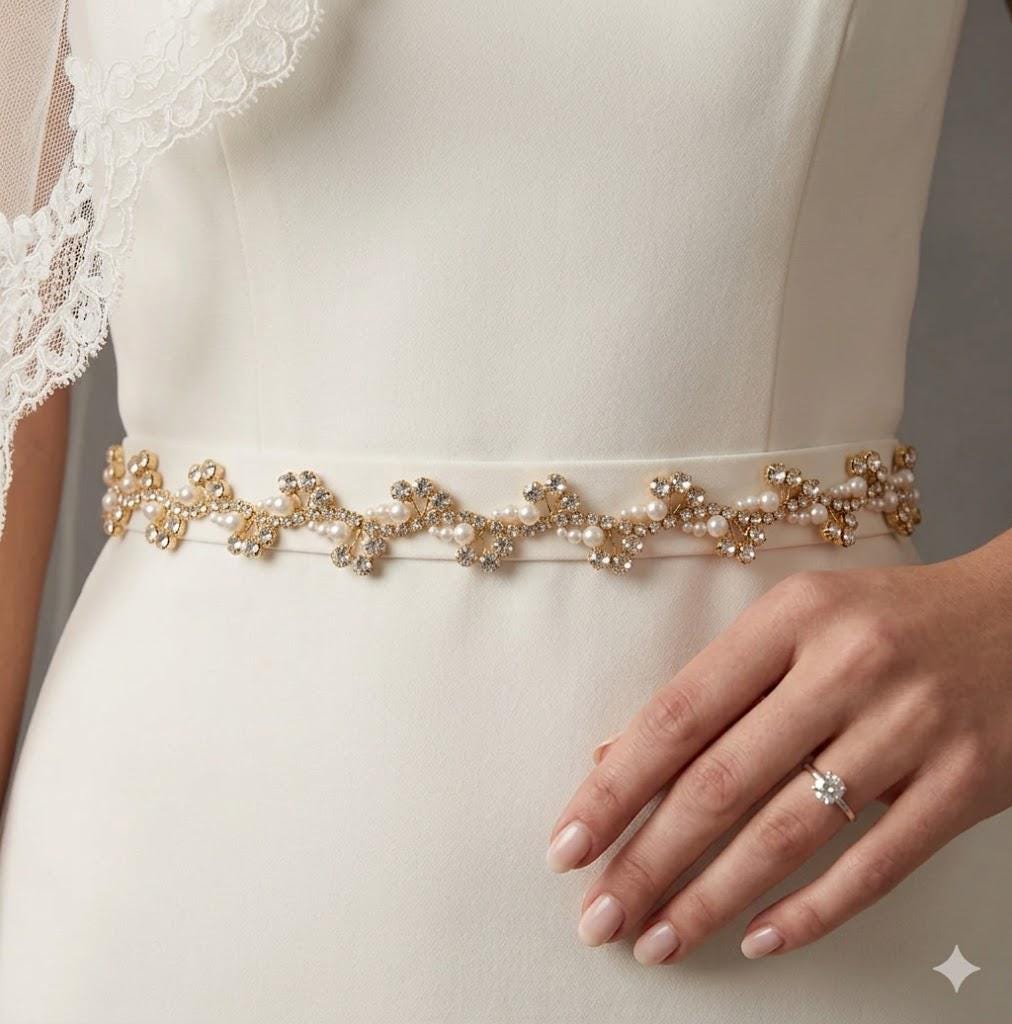 Pearl Crystal Bridal Belt: Handmade Wedding Dress Sash - Etsy display picture 1